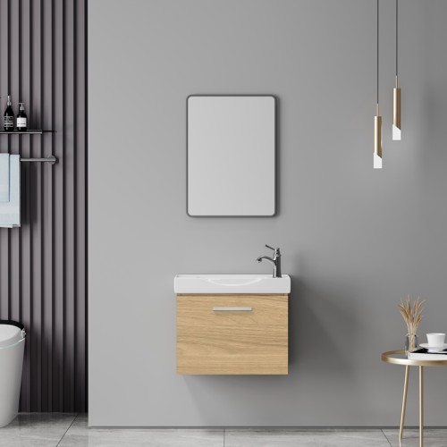 Πάγκος με νιπτήρα και καθρέπτη Renza pakoworld oak c548318