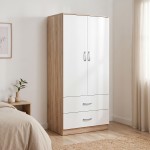 Ντουλάπα δίφυλλη με 2 συρτάρια Alvia pakoworld λευκό με sonoma 80x51 5x180εκ c550436