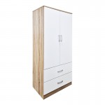 Ντουλάπα δίφυλλη με 2 συρτάρια Alvia pakoworld λευκό με sonoma 80x51 5x180εκ c550436