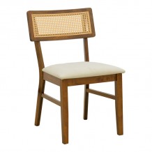 Καρέκλα Raffles pakoworld καρυδί rubberwood με pe rattan και εκρού ύφασμα 47x48x83 5εκ SET 2τμχ c552424