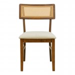 Καρέκλα Raffles pakoworld καρυδί rubberwood με pe rattan και εκρού ύφασμα 47x48x83 5εκ SET 2τμχ c552424