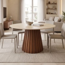 Τραπέζι Franzel pakoworld sintered stone σε όψη τραβερτίνας-mdf καρυδί Φ120x75εκ c552843