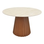 Τραπέζι Franzel pakoworld sintered stone σε όψη τραβερτίνας-mdf καρυδί Φ120x75εκ c552843