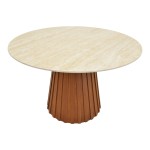 Τραπέζι Franzel pakoworld sintered stone σε όψη τραβερτίνας-mdf καρυδί Φ120x75εκ c552843