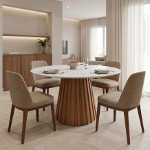 Τραπέζι Franzel pakoworld sintered stone σε όψη μαρμάρου-mdf σε φυσική απόχρωση Φ120x75εκ c552848