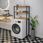 Ραφιέρα μπάνιου Valerio pakoworld oak με μαύρο μέταλο 73x22x150εκ c553563