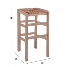 Σκαμπώ ξύλινο χωρίς πλάτη άβαφο με ψάθα c55390
