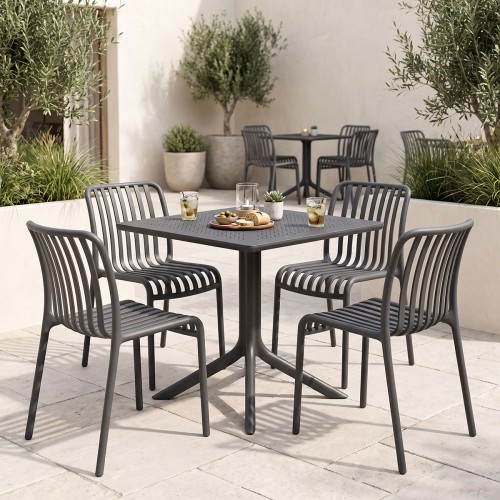 Τραπεζαρία Zoi Groovy pakoworld σετ 5τεμ ανθρακί PP 80x80x74εκ c554371