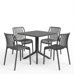 Τραπεζαρία Zoi Groovy pakoworld σετ 5τεμ ανθρακί PP 80x80x74εκ c554371