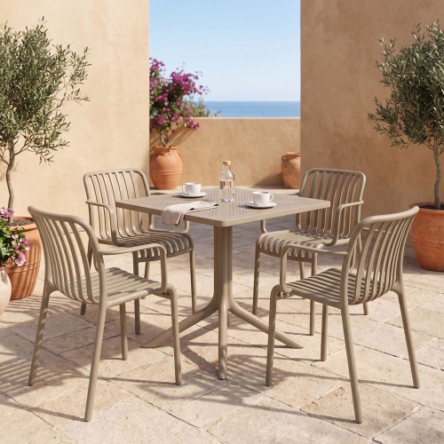 Τραπεζαρία Zoi Groovy pakoworld σετ 5τεμ cappuccino PP 80x80x74εκ c554564