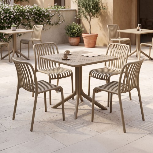 Τραπεζαρία Zoi Groovy pakoworld σετ 5τεμ cappuccino PP 80x80x74εκ c554566