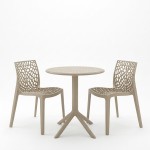 Τραπεζαρία Mercon Hush pakoworld σετ 3τεμ cappuccino PP Φ60x75εκ c554567