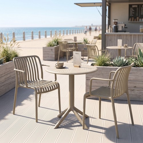 Τραπεζαρία Mercon Zoi pakoworld σετ 3τεμ cappuccino PP Φ60x75εκ c554568