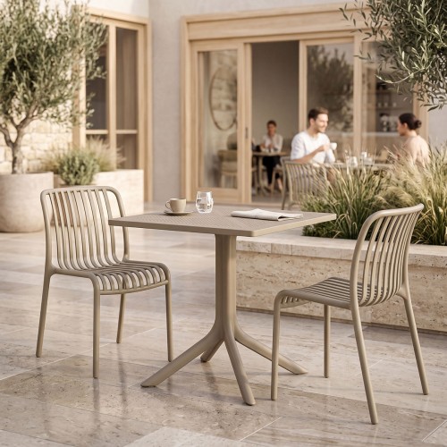 Τραπεζαρία Zoi Groovy pakoworld σετ 3τεμ cappuccino PP 80x80x74εκ c554571