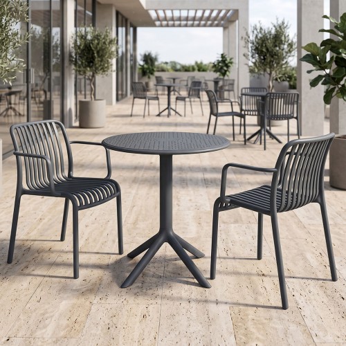 Τραπεζαρία Mercon Zoi pakoworld σετ 3τεμ ανθρακί PP Φ60x75εκ c554572