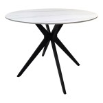 Τραπέζι Orbital pakoworld sintered stone λευκή ματ όψη μαρμάρου με μαύρο μεταλλικό πόδι Φ100x76εκ c555216