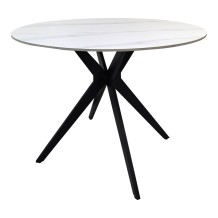 Τραπέζι Orbital pakoworld sintered stone λευκή ματ όψη μαρμάρου με μαύρο μεταλλικό πόδι Φ100x76εκ c555216