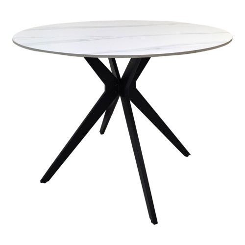 Τραπέζι Orbital pakoworld sintered stone λευκή ματ όψη μαρμάρου με μαύρο μεταλλικό πόδι Φ100x76εκ c555216