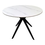 Τραπέζι Orbital pakoworld sintered stone λευκή ματ όψη μαρμάρου με μαύρο μεταλλικό πόδι Φ100x76εκ c555216