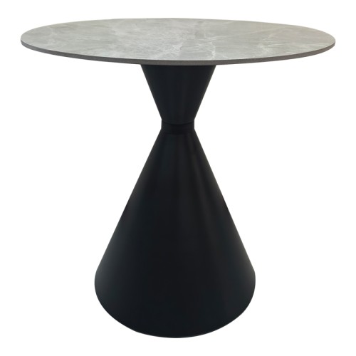 Τραπέζι Flenada pakoworld sintered stone σε γκρι όψη μαρμάρου με μαύρη μεταλλική βάση Φ80x76εκ c555243