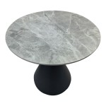 Τραπέζι Flenada pakoworld sintered stone σε γκρι όψη μαρμάρου με μαύρη μεταλλική βάση Φ80x76εκ c555243