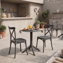 Τραπεζαρία Mercon Crossie pakoworld σετ 3τεμ ανθρακί PP Φ60x75εκ c555357