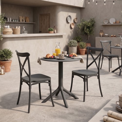 Τραπεζαρία Mercon Crossie pakoworld σετ 3τεμ ανθρακί PP Φ60x75εκ c555357