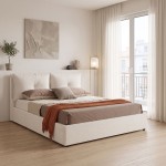Κρεβάτι διπλό Dorma pakoworld με αποθηκευτικό χώρο εκρού ύφασμα 160x200εκ c555734