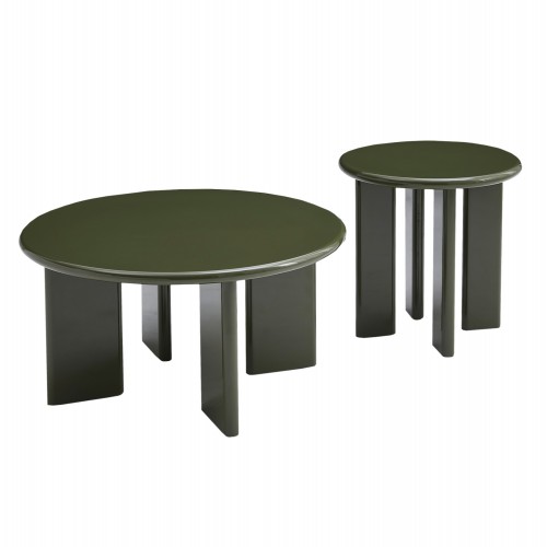 ΣΕΤ 2 ΤΡΑΠΕΖΙΑ ΣΑΛΟΝΙΟΥ FLIX HM18452 07 MDF ΣΕ GLOSSY ΠΡΑΣΙΝΟ Φ80 Φ50εκ c556303