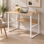 Γραφείο εργασίας Kela pakoworld mdf σε oak απόχρωση με λευκό μέταλλο 100x60x73εκ c556433
