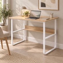 Γραφείο εργασίας Kela pakoworld mdf σε oak απόχρωση με λευκό μέταλλο 100x60x73εκ c556433