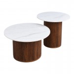 Τραπέζι σαλονιού Skerta pakoworld σετ 2τεμ λευκό sintered stone mdf με καρυδί βάση c558305