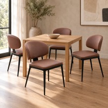 Καρέκλα Leyla pakoworld καφέ PU με μαύρο μέταλλο 46x46x82 5εκ SET 2τμχ c558306