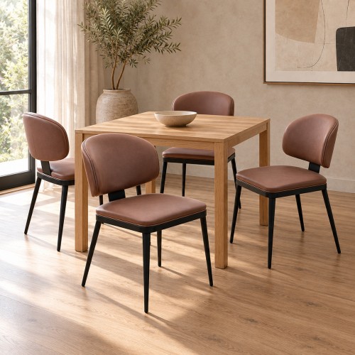 Καρέκλα Leyla pakoworld καφέ PU με μαύρο μέταλλο 46x46x82 5εκ SET 2τμχ c558306