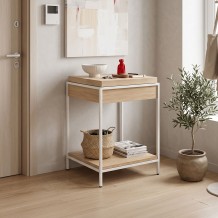 Κονσόλα Odar pakoworld με αποθηκευτικό χώρο sonoma MDF με λευκό μέταλλο 63x63x80εκ c558455