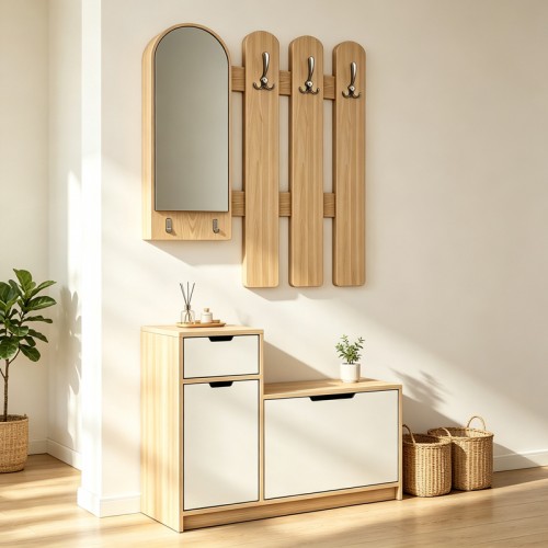 Έπιπλο εισόδου Kenty pakoworld με καθρέπτη sonoma με λευκό MDF 100x28x110εκ c558457