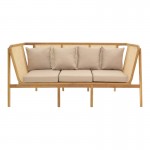 Καναπές τριθέσιος Jenta pakoworld teak ξύλο με rattan σε φυσική απόχρωση και μπεζ μαξιλάρι 203x67x92εκ c559589