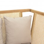 Καναπές τριθέσιος Jenta pakoworld teak ξύλο με rattan σε φυσική απόχρωση και μπεζ μαξιλάρι 203x67x92εκ c559589