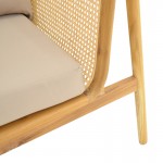 Καναπές τριθέσιος Jenta pakoworld teak ξύλο με rattan σε φυσική απόχρωση και μπεζ μαξιλάρι 203x67x92εκ c559589