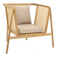 Πολυθρόνα Jenta pakoworld teak ξύλο με rattan σε φυσική απόχρωση και μπεζ μαξιλάρι 72x67x92εκ c559594
