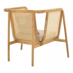 Πολυθρόνα Jenta pakoworld teak ξύλο με rattan σε φυσική απόχρωση και μπεζ μαξιλάρι 72x67x92εκ c559594