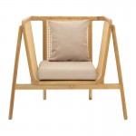 Πολυθρόνα Jenta pakoworld teak ξύλο με rattan σε φυσική απόχρωση και μπεζ μαξιλάρι 72x67x92εκ c559594