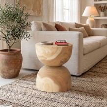 Σκαμπό Τραπεζάκι Hourglass pakoworld suar ξύλο καρυδί Φ40x45εκ c560175