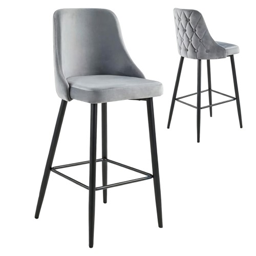 ΣΚΑΜΠΟ ΜΠΑΡ SERENITY HM8519 11 ΒΕΛΟΥΔΟ ΓΚΡΙ-ΜΑΥΡΑ ΜΕΤΑΛΛΙΚΑ ΠΟΔΙΑ 53x48x110Υεκ SET 2τμχ c561537