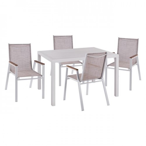 Σετ 5 ΤΜΧ αλουμινίου με τραπέζι 120Χ80Χ75 5Υ λευκό HM10522 c59319