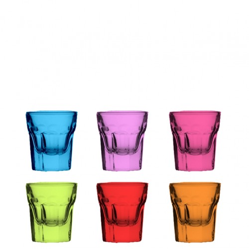Σετ 6 γυάλινα χρωματιστά ποτήρια σφηνάκι, λικέρ σειρά Marocco  3cl 4.9x5.5cm c59342